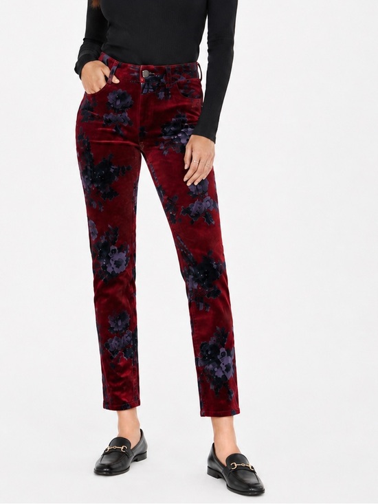 Free People Pants - Free People Velvet Floral Skinny Pants Burgundy Navy boho whimsigoth Size 28